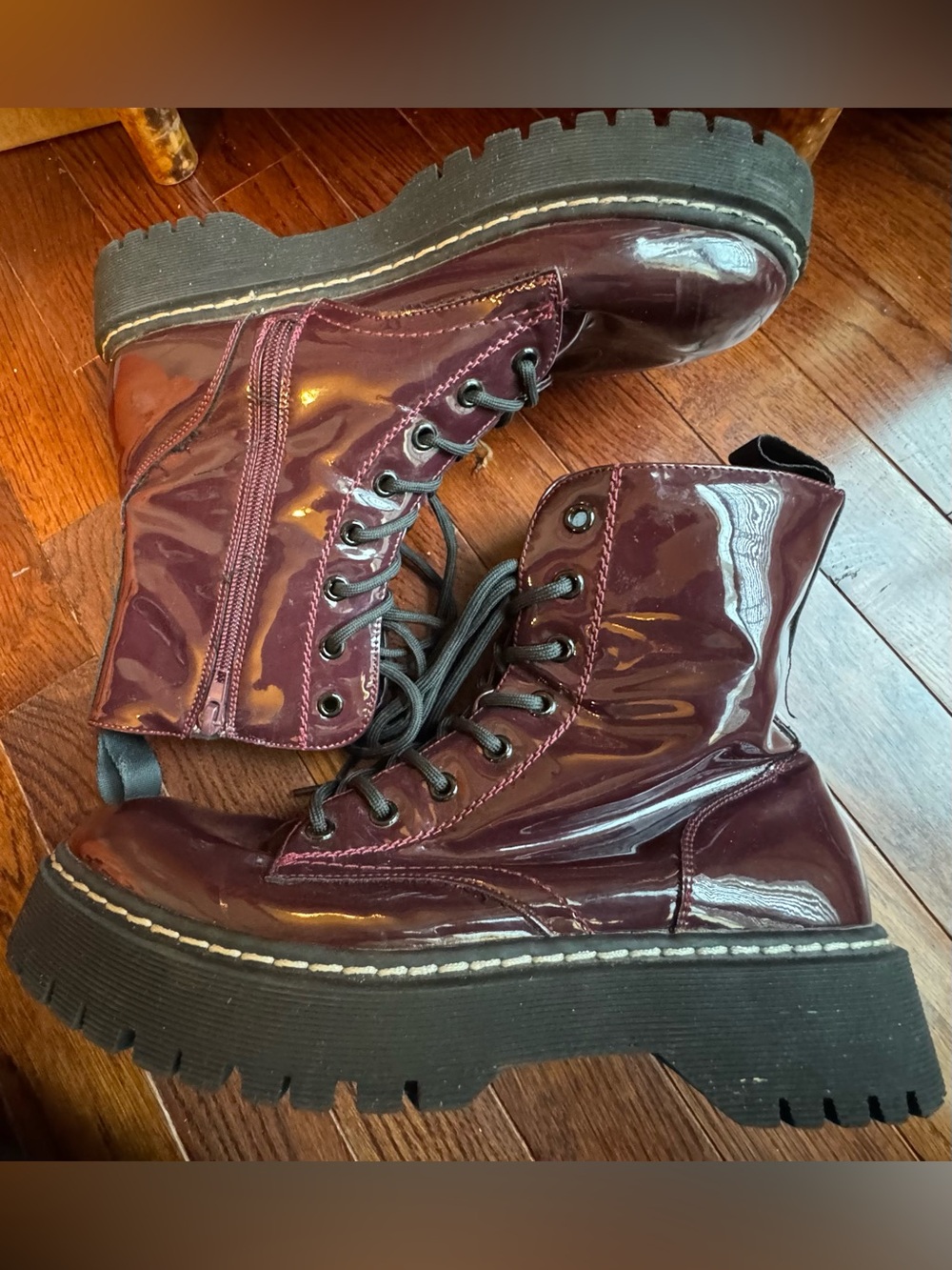 Sincerely Jules Harley Burgundy Patent Platform Combat Boots Women’s 8.5 Grunge